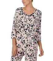 Donna Karan Jersey Knit 3/4 Sleeve Scoop Neck Floral Print Coordinating Sleep Top