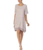 Donna Karan Knit Animal Texture Print Short Sleeve Scoop Neck Nightshirt