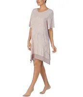 Donna Karan Knit Animal Texture Print Short Sleeve Scoop Neck Nightshirt