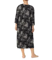Donna Karan Plus Brushed Sweater Knit Abstract Print 3/4 Sleeve V-Neck Sleepshirt
