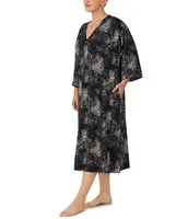 Donna Karan Plus Brushed Sweater Knit Abstract Print 3/4 Sleeve V-Neck Sleepshirt