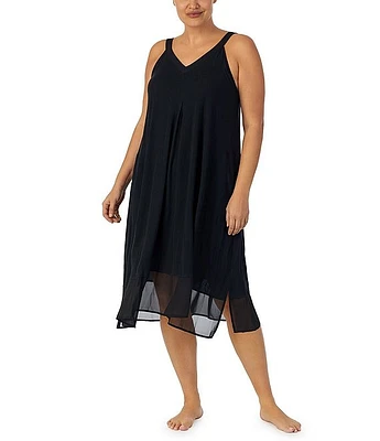 Donna Karan Plus Sleeveless V-Neck Long Knit Nightgown