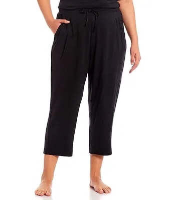 Donna Karan Plus Solid Basic Jersey Knit Drawstring Coordinating Cropped Sleep Pants