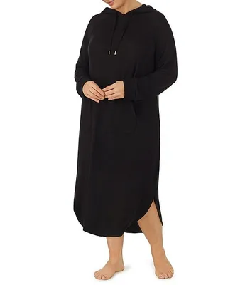Donna Karan Plus Solid Knit Long Sleeve Hooded Maxi Nightshirt