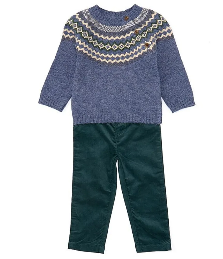 Edgehill Collection Baby Boys 12-24 Months Long Sleeve Round Neck Sweater & Pull-On Pants Set