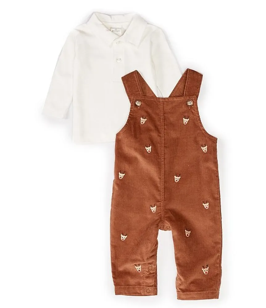 Edgehill Collection Baby Boys 3-24 Months Long-Sleeve Collared Top & Reindeer Corduroy Overall Set