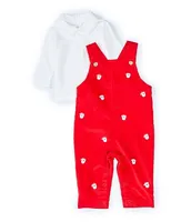 Edgehill Collection Baby Boys 3-24 Months Long-Sleeve Collared Top & Santa Corduroy Overall Set