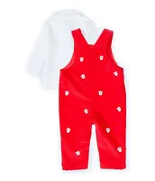 Edgehill Collection Baby Boys 3-24 Months Long-Sleeve Collared Top & Santa Corduroy Overall Set