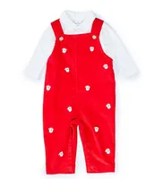 Edgehill Collection Baby Boys 3-24 Months Long-Sleeve Collared Top & Santa Corduroy Overall Set