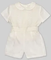 Edgehill Collection Baby Boys 3-24 Months Peter Pan Collar Short Sleeve Heirloom Christening Romper Set