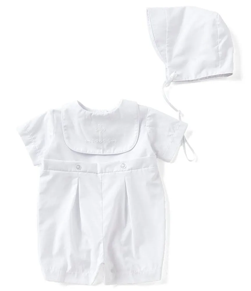 Edgehill Collection Baby Boys Newborn-12 Months Christening Shortall & Matching Hat Set