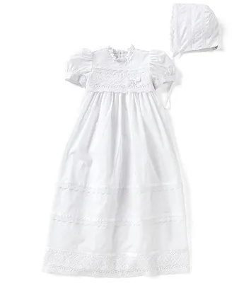 Edgehill Collection Baby Girls Newborn-12 Months Victorian Christening Gown & Matching Bonnet Set