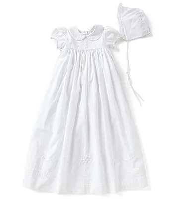 Edgehill Collection Baby Girls Newborn-12 Months Peter Pan Collar Christening Gown & Matching Bonnet