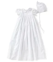 Edgehill Collection Baby Girls Newborn-12 Months Peter Pan Collar Christening Gown & Matching Bonnet