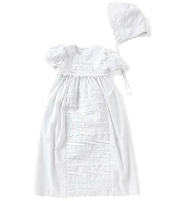 Edgehill Collection Baby Girls Newborn-12 Months Lace Christening Gown & Matching Bonnet Set
