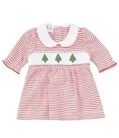 Edgehill Collection Baby Girls Newborn-24 Months Peter Pan Collar Long Sleeve Smocked Christmas Tree Dress