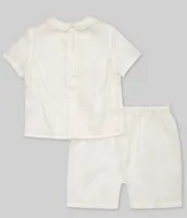Edgehill Collection Little Boy 2T-4T Peter Pan Collar Short Sleeve Heirloom Christening Top & Shorts Set