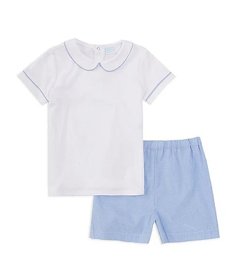 Edgehill Collection Little Boys 2T-7 Short Sleeve Piping Knit Top & Gingham Shorts Set