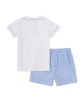 Edgehill Collection Little Boys 2T-7 Short Sleeve Piping Knit Top & Gingham Shorts Set