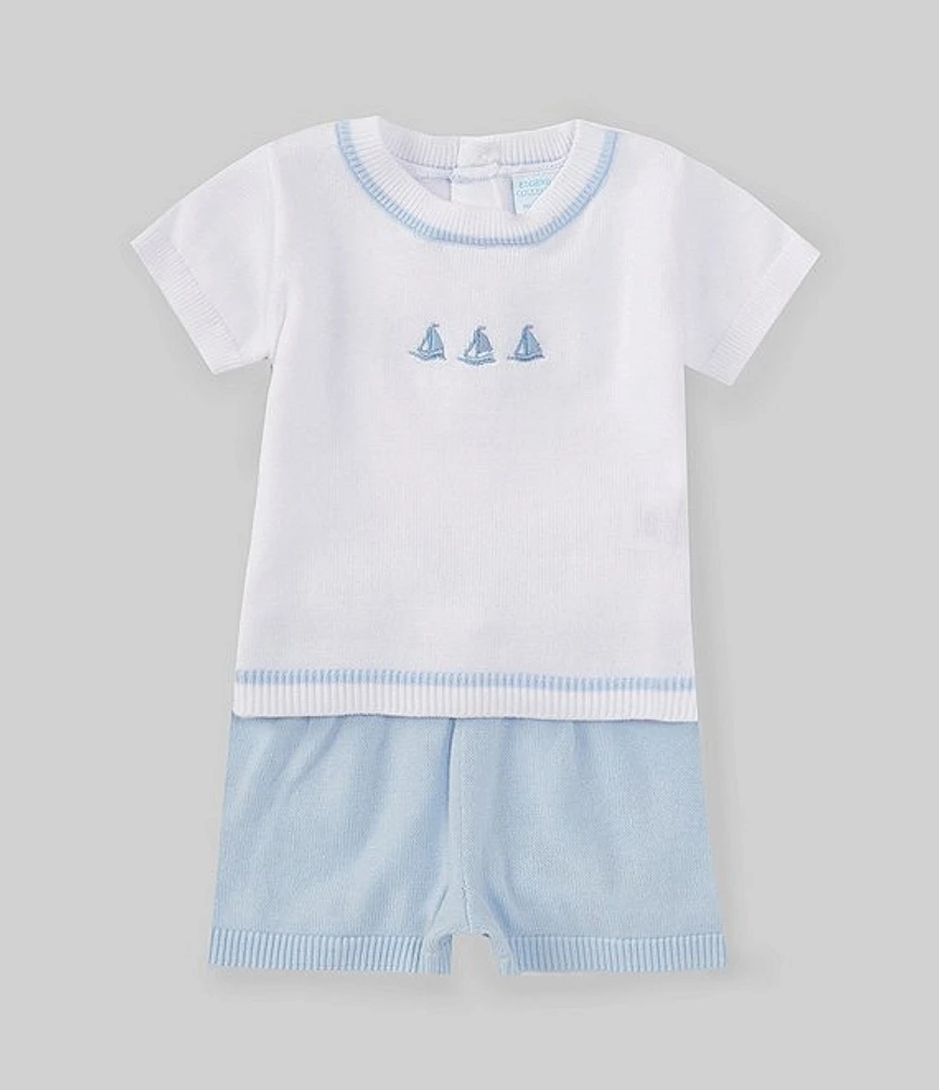 Edgehill Collection x The Broke Brooke Baby Boys Newborn-24 Months William Boat Embroidered Short Sleeve Top & Shorts Set