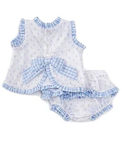 Edgehill Collection x The Broke Brooke Baby Girls Newborn-24 Months Chapple Swiss Dot Sleeveless Tie Back Set