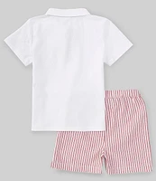 Edgehill Collection x The Broke Brooke Little Boys 2T-7 Beau Pique Knit Polo and Stripe Short Set