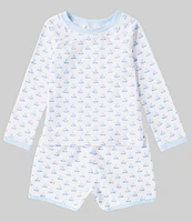 Edgehill Collection x The Broke Brooke Little Boys 2T-7 Long Sleeve Round Neck Sailboat Print Rashgaurd Swim Set