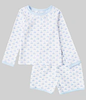 Edgehill Collection x The Broke Brooke Little Boys 2T-7 Long Sleeve Round Neck Sailboat Print Rashgaurd Swim Set