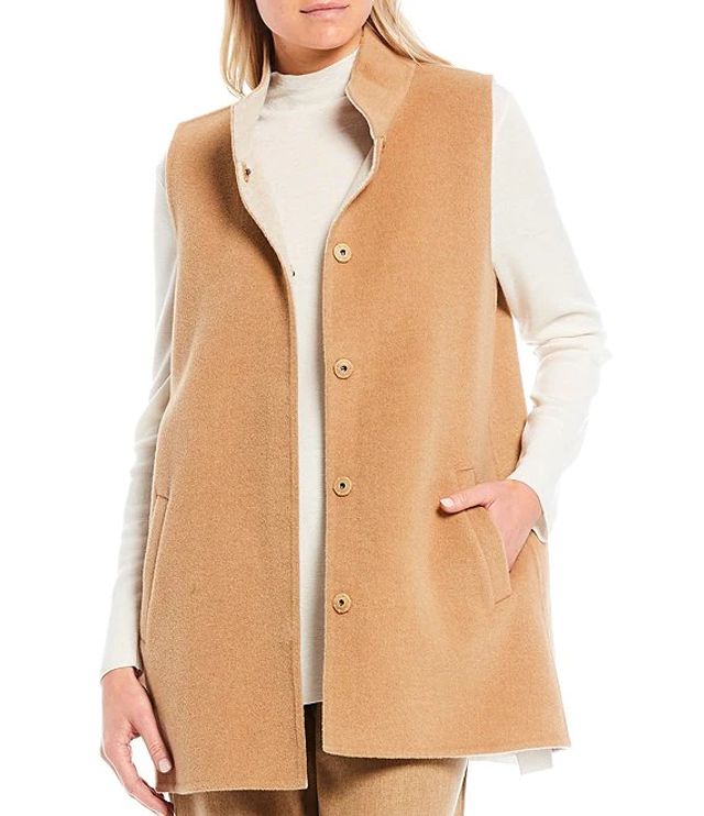 præcedens Blænding Torrent Eileen Fisher Doubleface Wool Cashmere Stand Collar Button Front Vest with  Pockets | The Shops at Willow Bend