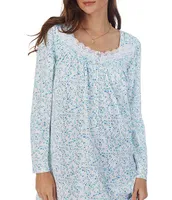 Eileen West Ditsy Floral Cotton Jersey Long Sleeve Nightgown