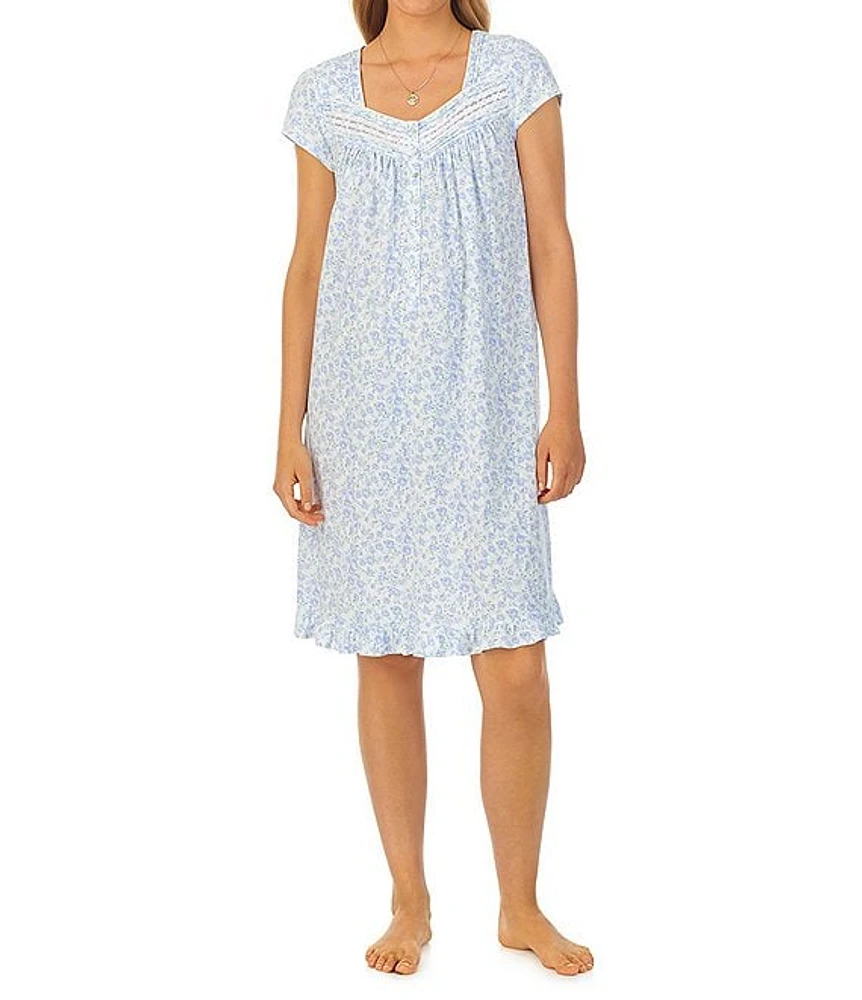 Eileen West Floral Cotton Jersey Cap Sleeve Sweetheart Neck Short Nightgown