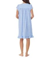 Eileen West Floral Cotton Jersey Short Sleeve Ruffle Hem Round Neck Nightgown