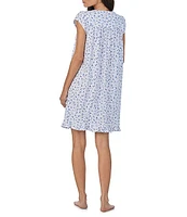 Eileen West Floral Print Cap Sleeve Pintuck Beaded Lace Sweetheart Neck Jersey Cotton Ruffle Trim Short Nightgown