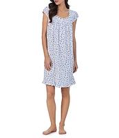 Eileen West Floral Print Cap Sleeve Sweetheart Neck Jersey Cotton Short Nightgown