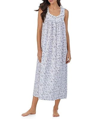 Eileen West Floral Print Sleeveless Embellished Lace Trim Sweetheart Neck Woven Ballet Long Nightgown