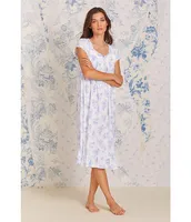 Eileen West Knit Floral Print Sweetheart Neck Cap Sleeve Waltz Nightgown