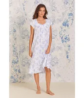 Eileen West Knit Floral Print Sweetheart Neck Cap Sleeve Waltz Nightgown