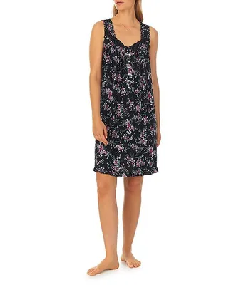 Eileen West Modal Jersey Floral Print Sleeveless Sweetheart Neck Chemise