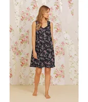 Eileen West Modal Jersey Floral Print Sleeveless Sweetheart Neck Chemise