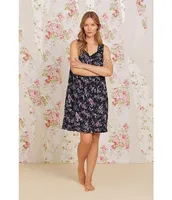 Eileen West Modal Jersey Floral Print Sleeveless Sweetheart Neck Chemise