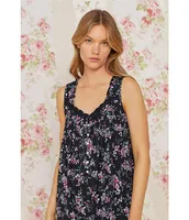 Eileen West Modal Jersey Floral Print Sleeveless Sweetheart Neck Chemise