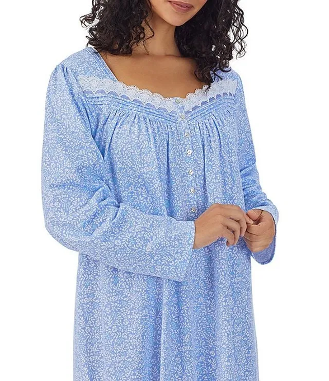 Eileen West Long Sleeve Sweetheart Neck Woven Cotton Lawn Printed Ballet  Nightgown