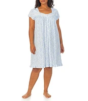 Eileen West Plus Floral Cotton Jersey Cap Sleeve Sweetheart Neck Short Nightgown