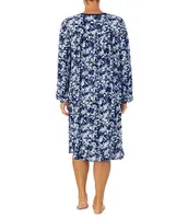 Eileen West Plus Size Floral Print Long Sleeve Square Neck Modal Waltz Nightgown