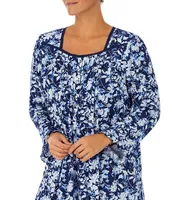 Eileen West Plus Size Floral Print Long Sleeve Square Neck Modal Waltz Nightgown