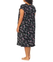 Eileen West Plus Floral Print Modal Jersey Sweetheart Neck Ruffle Cap  Sleeve Waltz Nightgown