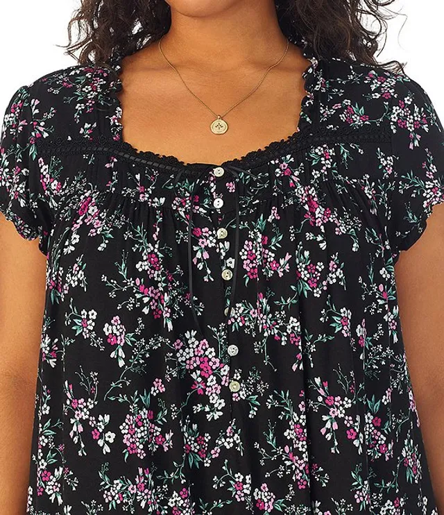 Eileen West Plus Size Floral Print Modal Jersey Sweetheart Neck