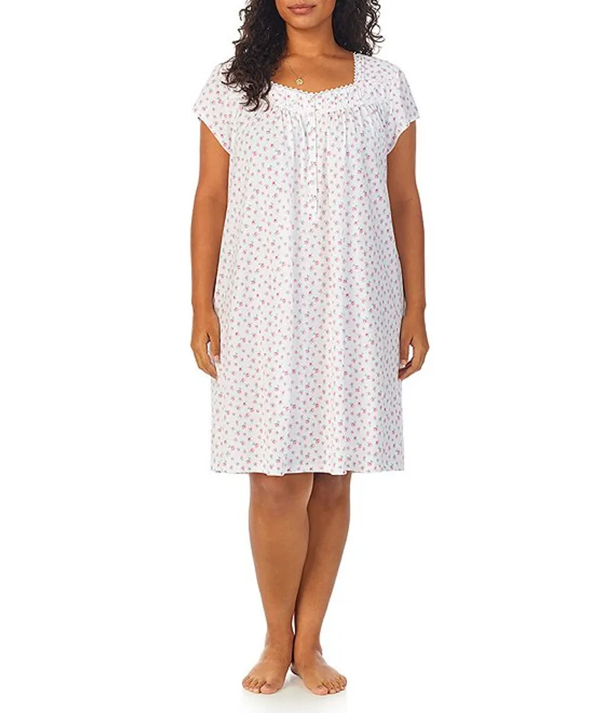 Eileen West Long Sleeve Sweetheart Neck Ditsy Floral Cotton Jersey  Nightgown