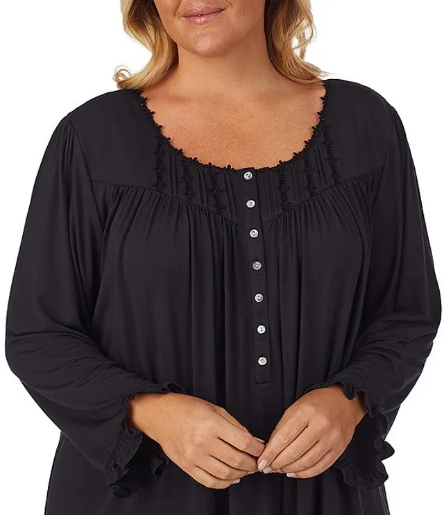 Eileen West Plus Size Round Neck Long Sleeve Waltz Nightgown