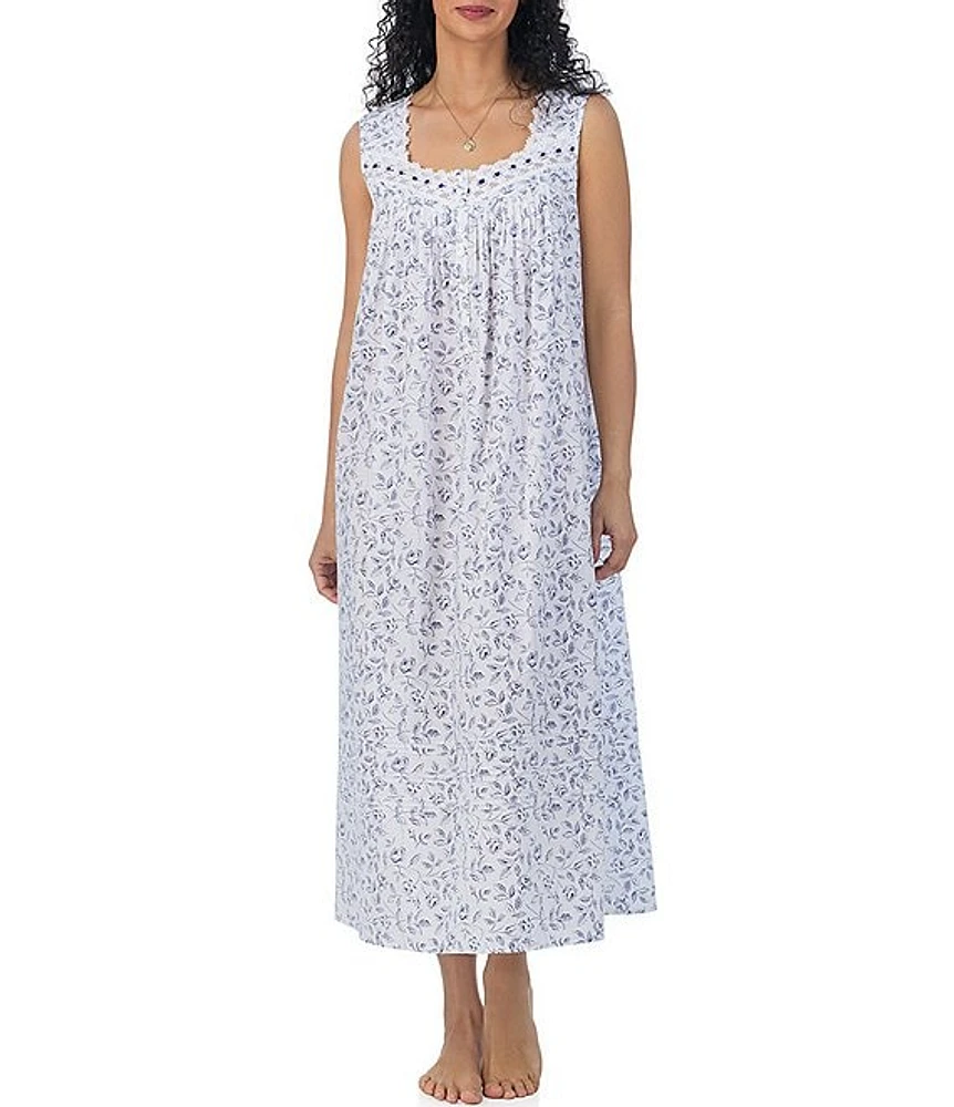 Eileen West Plus Sleeveless Sweetheart Neck Woven Floral Print Ballet Nightgown